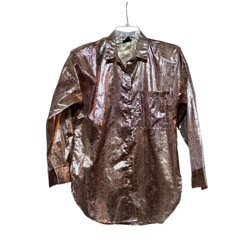 Vintage Judy Knapp Bronze Blouse XL Sheer Metallic Lamé Disco Glam Maximalist